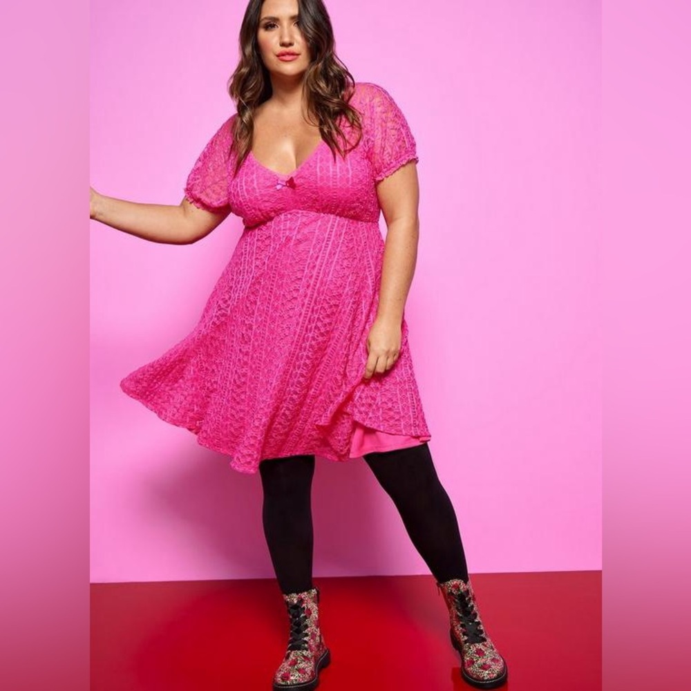Torrid Betsey Johnson Fit & Flare Puff Sleeve Mini Dress Pink Size 4